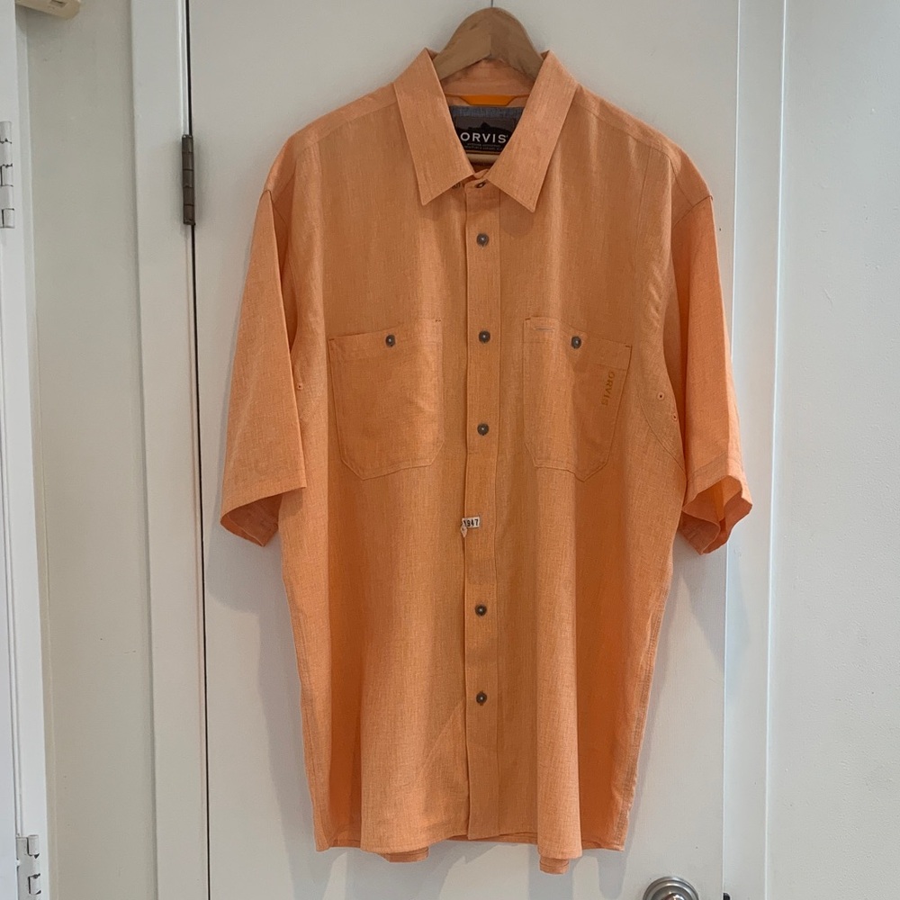 Orvis Men's Casual Orange Button Down Shirt, size 2XL Tall